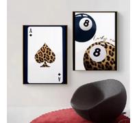 Affiche d'art moderne imprimée léopard, poker et billard à 8 boules, impression sur toile, décoration de salon, chambre à coucher, 70 x 100 cm, 2 cadres noirs