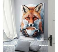Affiche d'art Renard avec café, œuvres d'art, toile, affiche, art mural, décoration moderne pour la maison, décoration de fête d'anniversaire, 20 x 30 cm