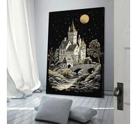 Affiche d'art sur toile représentant un château fantastique au clair de lune, décoration murale moderne pour chambre à coucher, salon, 20 x 30 cm
