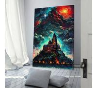 Affiche d'art sur toile représentant un château fantastique la nuit, décoration murale moderne pour chambre à coucher, salon, 50 x 75 cm