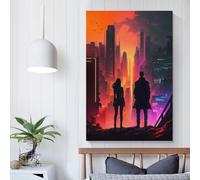 Affiche d'art sur toile représentant un paysage urbain animé au coucher du soleil, décoration murale moderne pour la maison, pour une fête d'anniversaire, 60 x 90 cm