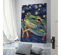 Affiche d'art sur toile représentant une grenouille dans un ciel étoilé, décoration murale moderne pour chambre à coucher, salon, 20 x 30 cm