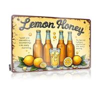 Affiche de bar en étain avec inscription « Lemon Honey » : « Sweet And Refreshing Beverage For Every Morning » - Plaque humoristique en étain pour cuisine (30 x 40 cm)