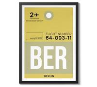 Affiche de Berlin pour bagages - Impression de billet d'aéroport - Tampon de voyage - Art mural d'archivage mat - A1 (cadre noir) - 84,1 x 59,4 cm