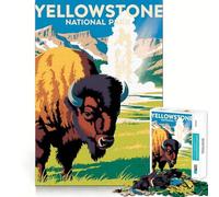 Affiche de Bison du Parc National de Yellowstone Puzzle Adulte de 1000 pièces Jeu de mémorisation mentale de Haute précision Activité Manuelle Calme et stimulante à Faire à la Maison (38x26cm)