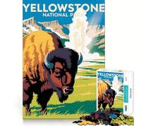 Affiche de Bison du Parc National de Yellowstone Puzzle de 1000 pièces pour Adultes Exercice cérébral Amusant Pièces Robustes et nettes Activité apaisante pour Une Pause mentale (50x75cm)