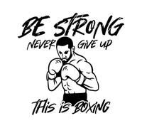 Affiche de boxe avec citation « Soyez fort, n'abandonnez jamais » style rétro vintage Stickers muraux 42x43.8cm Fourni avec un kit de film de transfert Noir