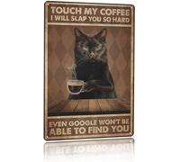Affiche de café chat noir Love Touch My Coffee, je vais vous gifler si fort, plaque en métal vintage, décoration murale pour la maison, les bars, les restaurants, les cafés, les pubs, 16x12 pouces