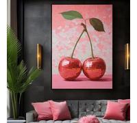Affiche de cerise disco imprimée, têtes de boule disco, art mural rétro amusant, peintures sur toile surréalistes pour décoration de salon, 20 x 40 cm, sans cadre