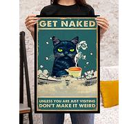 Affiche de chat, poster chat noir, affiche de chat amusant, salle de bain de chat, cadeau de décoration de cuisine, décoration murale, affiche en métal 20,3 x 30,5 cm