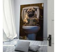 Affiche de chien carlin aux toilettes, œuvres d'art sur toile, décoration murale esthétique, image pour la maison, peinture moderne, 50 x 75 cm