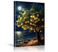 Affiche de citronnier la nuit, impression côtière, art de campagne, paysage urbain, peinture sur toile pour décoration murale de salon, 80 x 120 cm, sans cadre