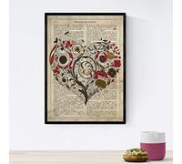 Affiche de coeur nacnique de fleurs rouges. Feuilles d'amour romantique avec définitions. Illustrations pour votre partenaire, votre famille, une femme. Taille A4 avec cadre
