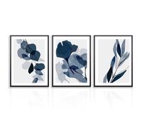 Affiche de Décoration Murale Botanique Abstraite, Imprimés de Plantes Bleues, Affiche Murale de Fleur Aquarelle pour la Décoration de la Chambre à Coucher et du Salon 12x16 in Set de 3 Non Encadrés