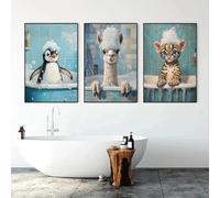 Affiche De Dessin Animé Représentant Un Alpaga, Un Tigre Ou Un Pingouin Dans Une Baignoire. Impression Sur Toile, Décoration Murale. 60X80Cmx3Pcs Sans Cadre