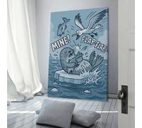 Affiche de dessin animé représentant un phoque et une mouette, peinture sur toile murale, art nordique, décoration d'intérieur, cadeaux pour femmes et hommes, 30 x 45 cm