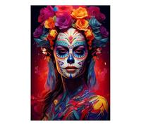 Affiche de Festival mexicain du jour des morts, toile imprimée colorée de fille à fleurs mexicaines, peinture murale, images de décoration de salon et de maison(E,50x70cm Unframed)