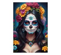 Affiche de Festival mexicain du jour des morts, toile imprimée colorée de fille à fleurs mexicaines, peinture murale, images de décoration de salon et de maison(F,50x70cm Unframed)