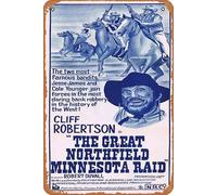 Affiche de film vintage classique en étain The Great Northfield Minnesota RAID Affiche de film vintage Cliff Robertson rétro en métal Cadeau karaoké Bar Pub Club Plaques murales décoratives Homme