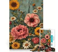 Affiche de Fleurs Vintage,Puzzle de 1000 pièces pour Adultes,Jeu de logique,découpe de précision,Bords Lisses,Cadeau Parfait pour Les réunions de Famille (38x52cm)