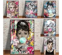 Affiche de Graffiti à bulles Monroe et Hepburn, beauté classique, imprimés, peinture sur toile, tableau d'art mural pour décoration de salon et de maison 1