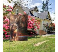 Affiche de Jésus priant avec un lion, drapeau de jardin recto verso, 28 x 40 pouces, décoration extérieure