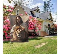 Affiche de Jésus priant avec un lion, style A, drapeau de jardin double face, 28 x 40 pouces, décoration extérieure de jardin