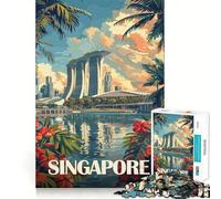 Affiche de la Skyline de Singapour, Puzzle de 1000 pièces pour Adultes et Adolescents, Jeu de réflexion, Loisirs, Bords précis, décoration Murale 38x26cm