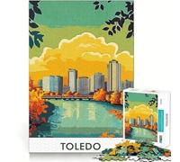 Affiche de la Skyline de Toledo Puzzle de 1000 pièces pour Adolescents Jeu de réflexion Simple et Amusant Découpe précise Père Noël Vœux 38x26cm