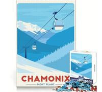 Affiche de la Station de Ski de Chamonix Mont Blanc pour Adultes,Puzzle de 1000 pièces,Exercice cognitif,évasion reposante,sans Bords Rugueux, (38x52cm)