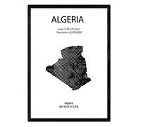 Affiche de l'Algérie. Lames de pays et de continents du monde. Taille A4 avec cadre