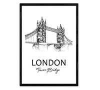 Affiche de Londres - Tower Bridge. Assiette avec des monuments des villes. Taille A4, avec cadre