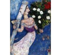 Affiche de Marc Chagall Illustration murale abstraite 《Fan Young Girl and Bouquet》 par Marc Chagall Estampes Peinture sur toile de personnes pour la décoration intérieure 40x50cm Non encadrée