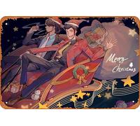 Affiche de Noël, Lupin The Third, Daisuke Jigen, Arsene Lupin III Anime Décoration murale rétro en métal 20,3 x 30,5 cm