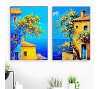 KEMEIQI Affiche de paysage nordique bleu mer et bord de mer pour salon, décoration de la maison, étonnante peinture sur toile, art mural 50x70cmx2 sans cadre