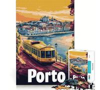 Affiche de Paysage Urbain de Porto avec Tramway, Puzzle de 1000 pièces pour Adolescents, améliore la mémoire, Loisirs faciles, découpe Ferme, décoration Murale (38x26cm)