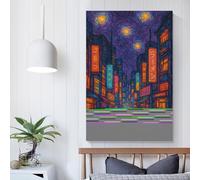 Affiche de peinture sur toile représentant un paysage urbain japonais étoilé, décoration murale pour mari, petit ami, petite amie, 20 x 30 cm
