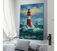 Affiche de phare en mer agitée, œuvres d'art sur toile, décoration murale esthétique, image pour la maison, peinture, décoration moderne, 50 x 75 cm