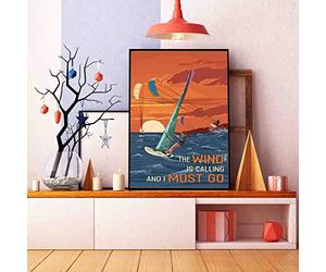 Affiche de planche à voile Love Windsurfing Windsurfing The Wind Is Calling And I Must Go Poster Love Windsurfing Plaque décorative murale Poster en métal 20,3 x 30,5 cm