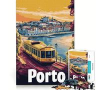 Affiche de Porto avec Tramway Puzzle de 1000 pièces pour Adolescents Améliore la mémoire, détente mentale, Cadeau créatif aux Bords Nets (38x52cm)