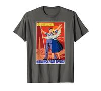 Affiche de Propagande de la Corée du Nord, Costume culte T-Shirt, Homme, Asphalte, 3XL