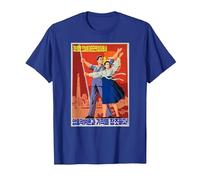 Affiche de Propagande de la Corée du Nord, Costume culte T-Shirt, Homme, Bleu Royal, S