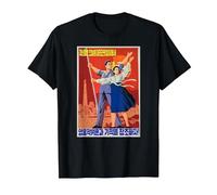 Affiche de Propagande de la Corée du Nord, Costume culte T-Shirt, Homme, Noir, XL