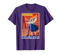 Affiche de Propagande de la Corée du Nord, Costume culte T-Shirt, Homme, Violet, XL