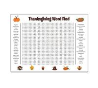 Affiche de Puzzle de Recherche de Mots de Thanksgiving: Jeu de fête de Vacances pour Les réunions de Famille en t la décoration Murale, activité de fête de Vacances