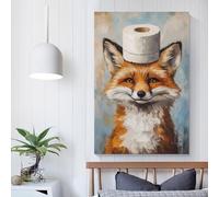 Affiche de renard avec chapeau en papier toilette, œuvres d'art sur toile, décoration murale esthétique, peinture pour la maison, décoration moderne, 20 x 30 cm