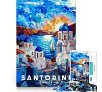 Affiche de Santorin, Puzzle de 1000 pièces pour Adultes, Puzzle Relaxant et apaisant, Image à Assembler, Cadeau du Père Noël (38x52cm)