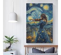 Affiche de violoniste de la nuit étoilée, peinture sur toile, art mural, décoration pour mari, petit ami, petite amie, toile personnalisée, 30 x 45 cm
