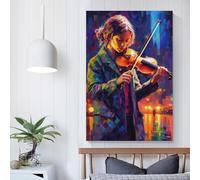 Affiche de violoniste en ville, peinture sur toile, art mural, décoration pour mari, petit ami, petite amie, toile personnalisée, 20 x 30 cm