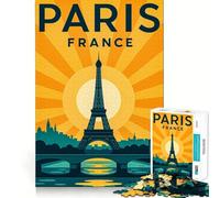 Affiche de Voyage à Paris, France Puzzle de 1000 pièces pour Adolescents Jeu de réflexion et d'apprentissage Objet de Collection (38x52cm)